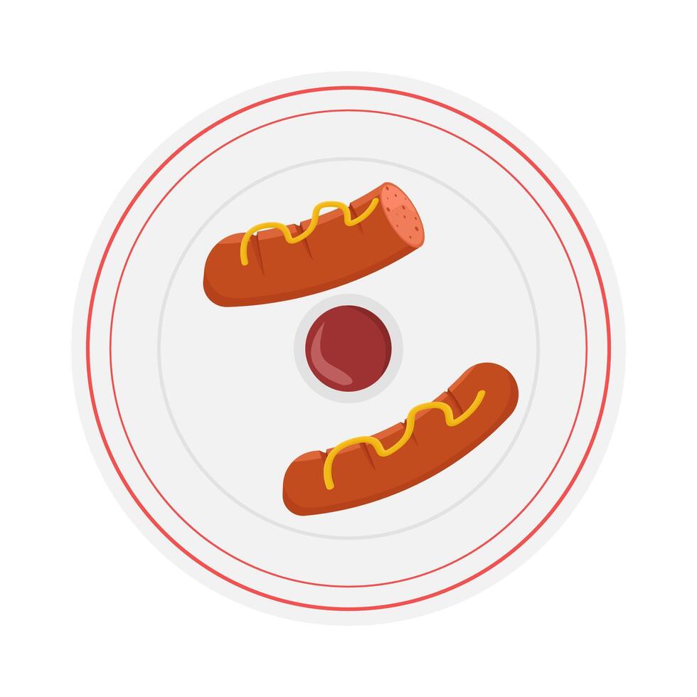 sausage mayonaise in plate illustration vector