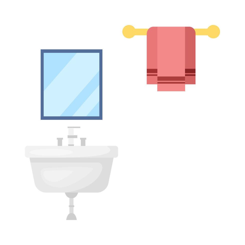 water sink miror with towel hanging illustration vector