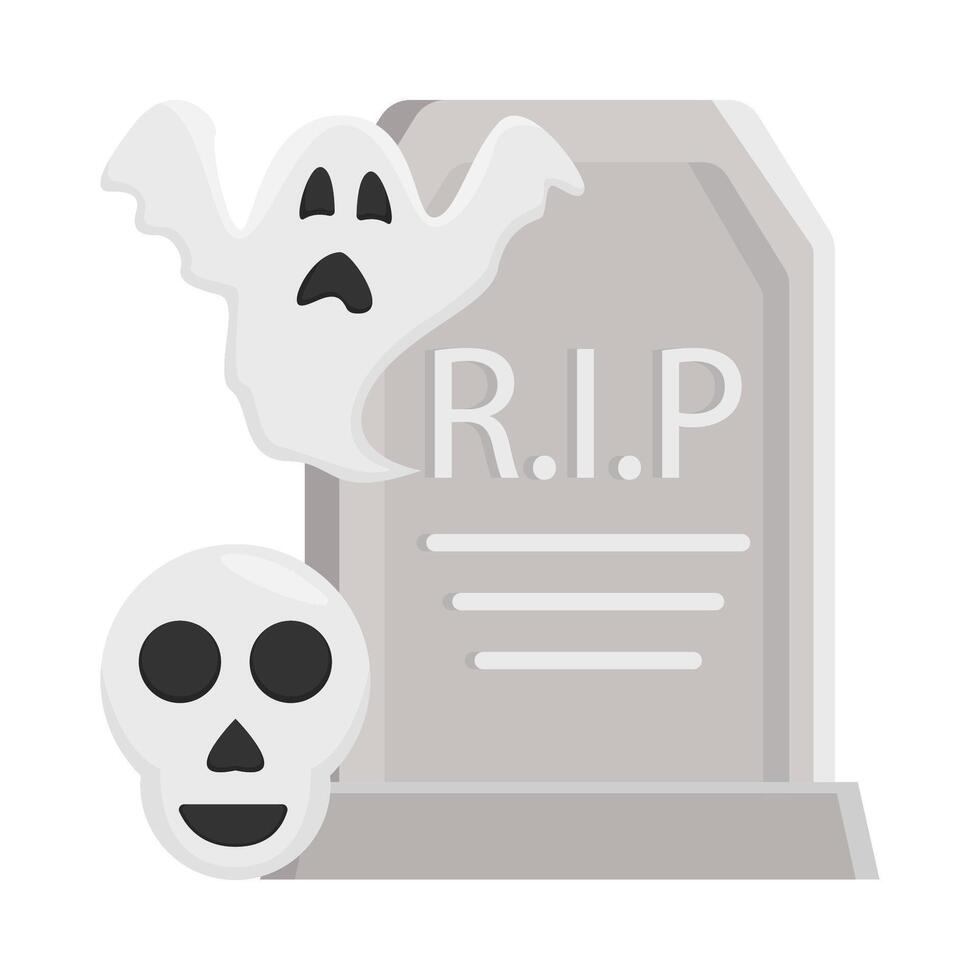 skull with ghost in graveyard illustration vector