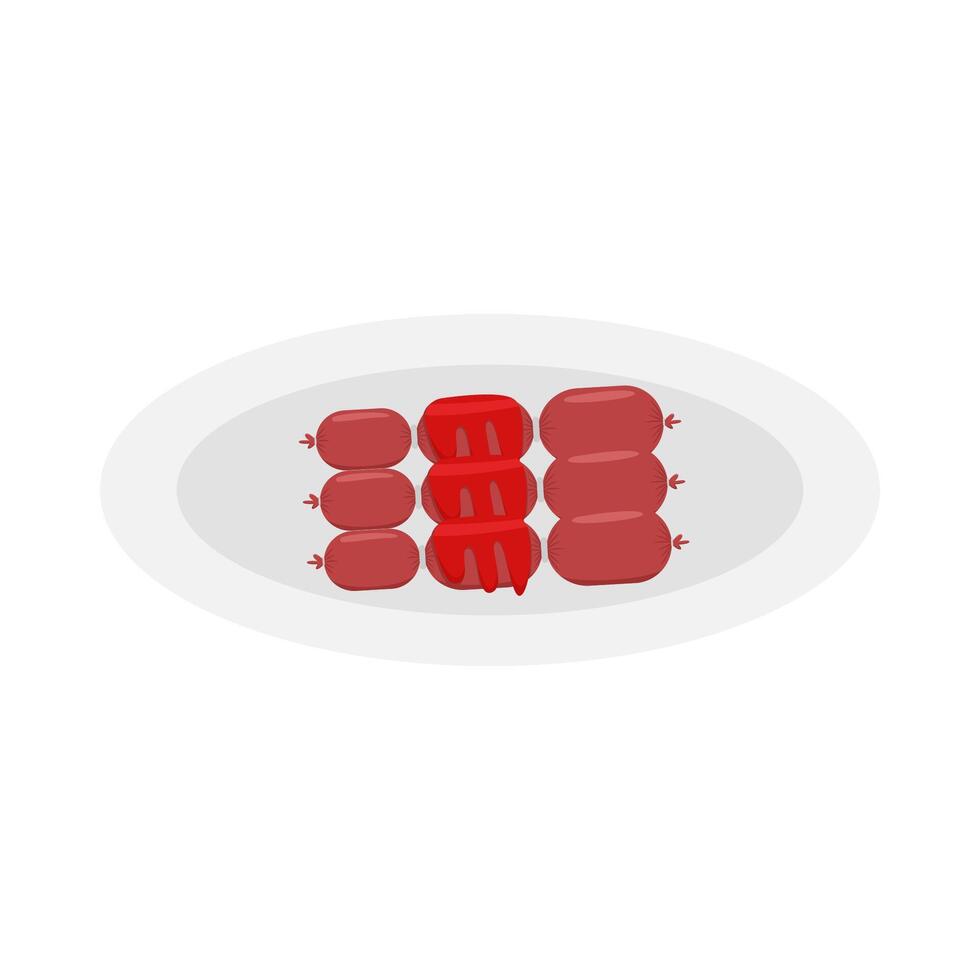 sausage sauce in plate illustration vector