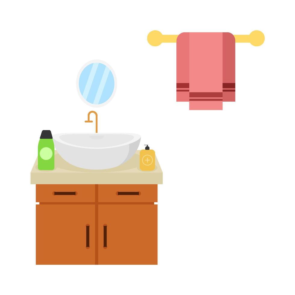 soap in water sink miror with towel hanging illustration vector