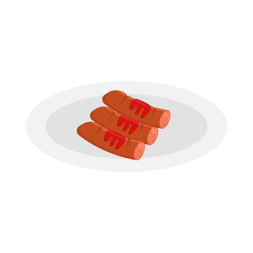 sausage sauce in plate illustration vector