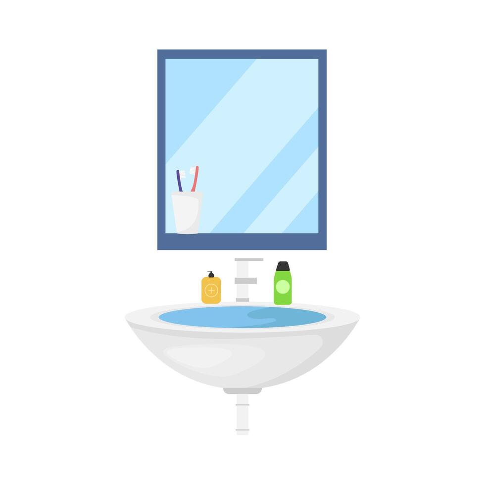 jabón con cepillo de dientes en agua lavabo ilustración vector