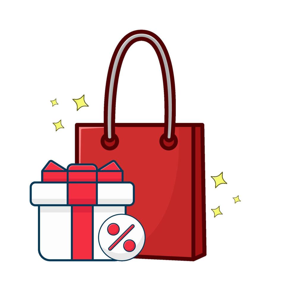 compras bolso con regalo caja rebaja ilustración vector