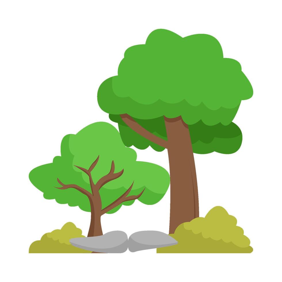 tree, stone with grass illustration vector