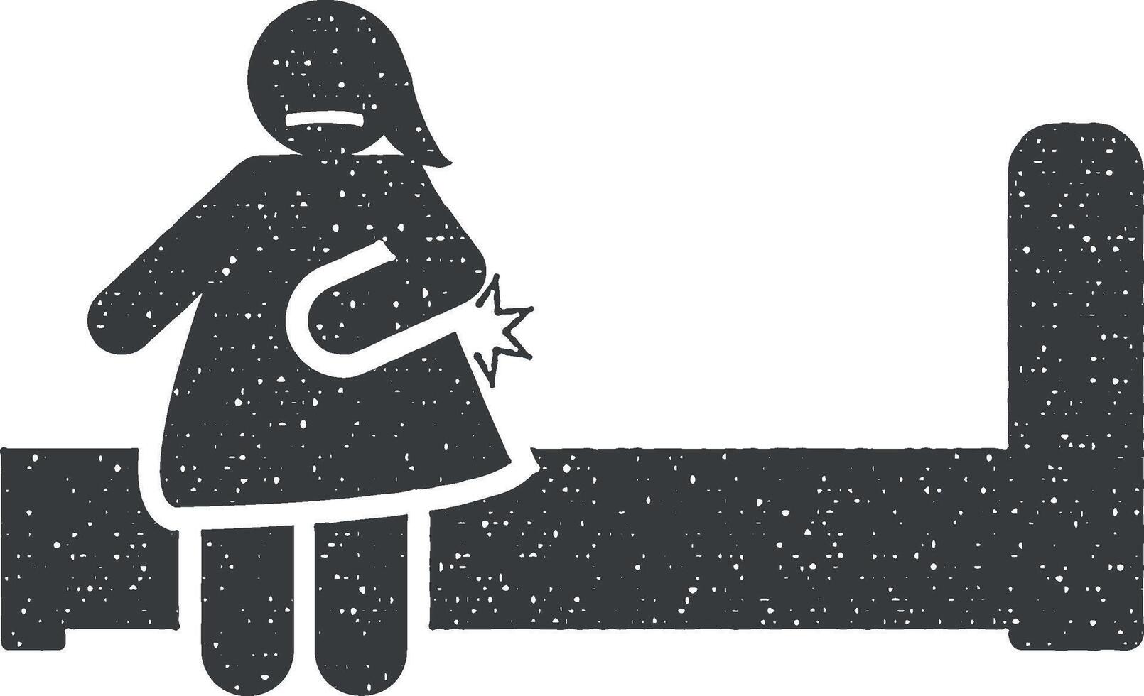 Girl, stomach, ache icon vector illustration in stamp style