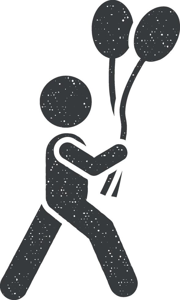 Balloon, boy, child icon vector illustration in stamp style