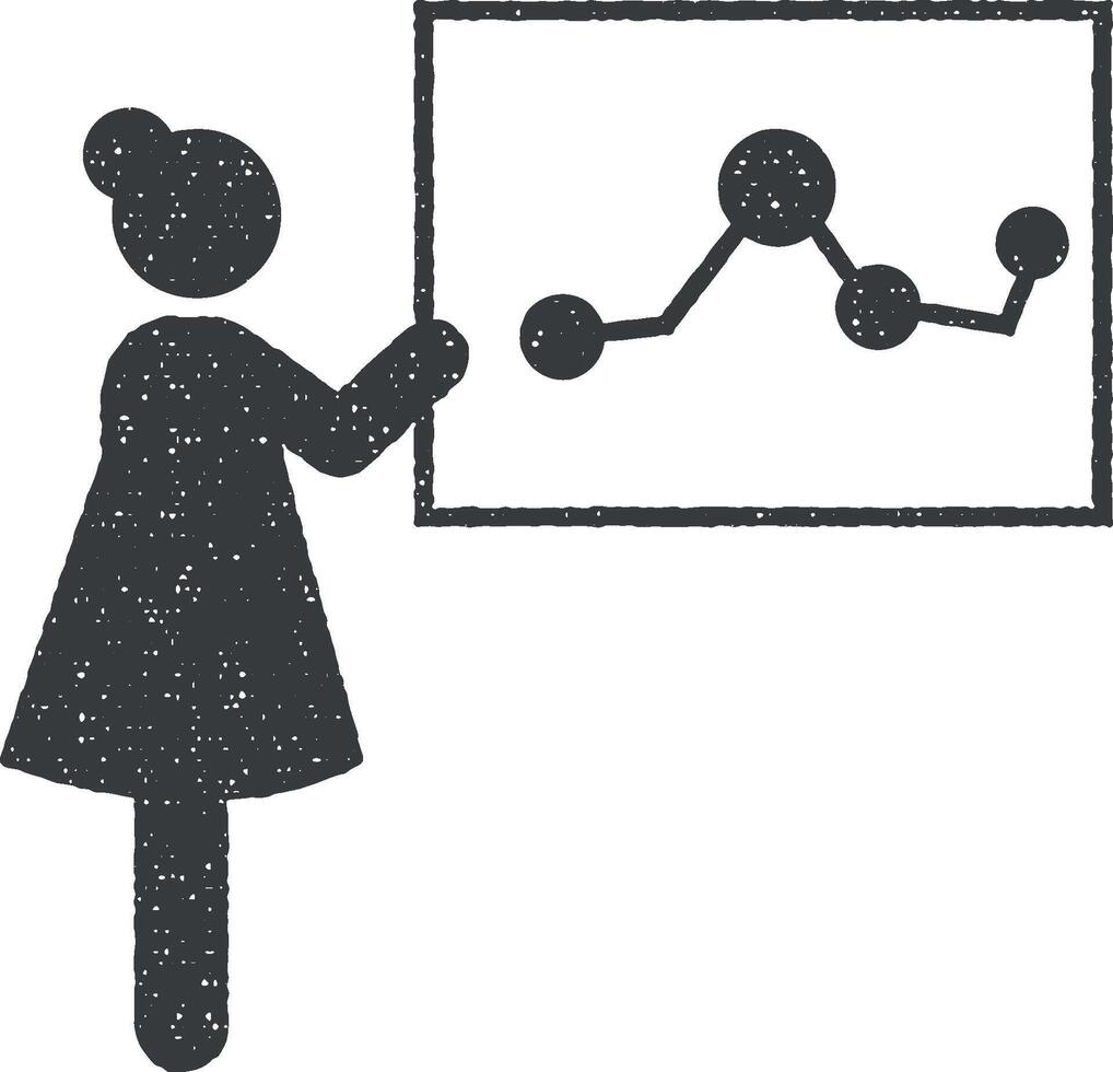 mujer de negocios formación presentación icono vector ilustración en sello estilo