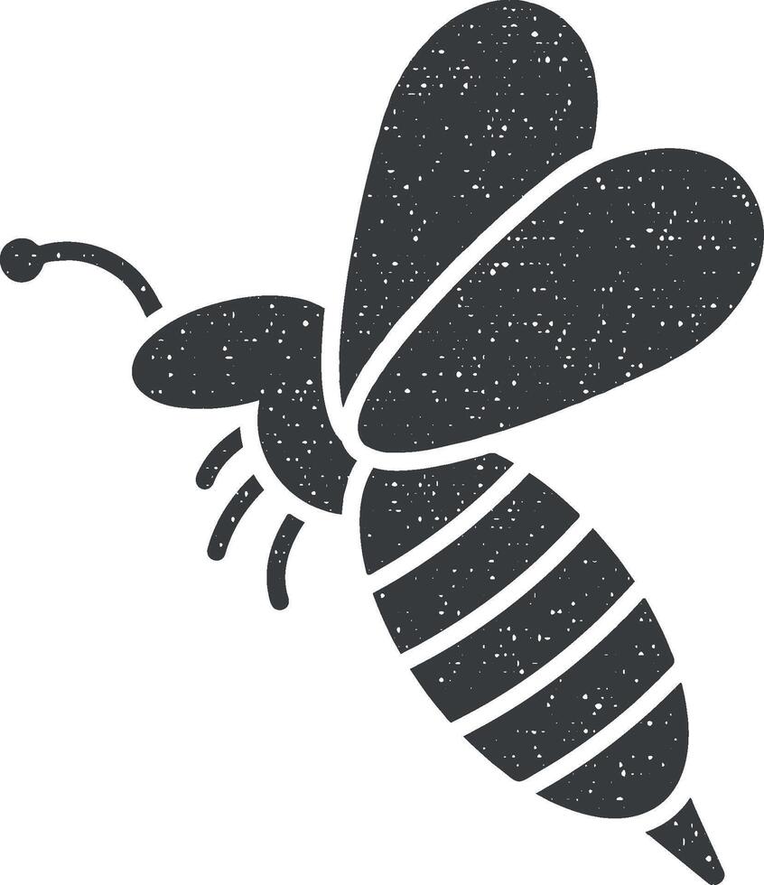 abeja, avispa icono vector ilustración en sello estilo