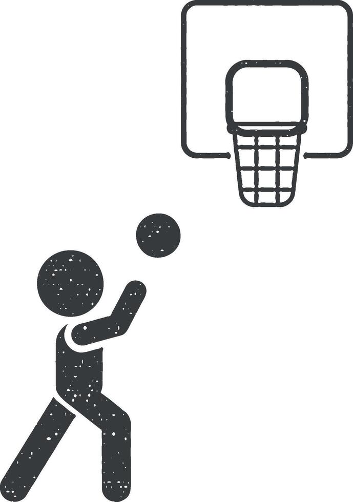 Ball, basketball, play, game icon vector illustration in stamp style