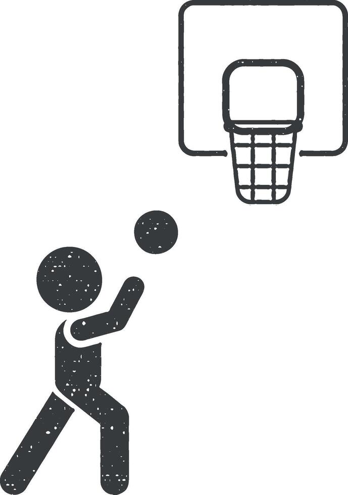 pelota, baloncesto, jugar, juego icono vector ilustración en sello estilo