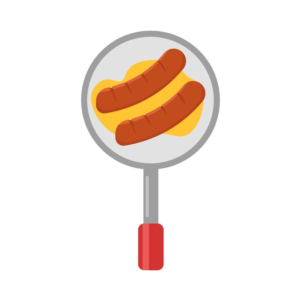 sausage fry in butter with in frying pan illustration vector