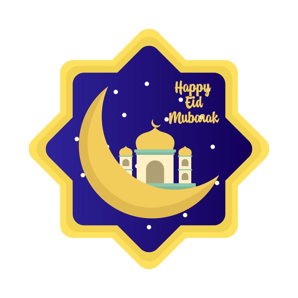 happy eid mubarak greetings badge star illustration vector