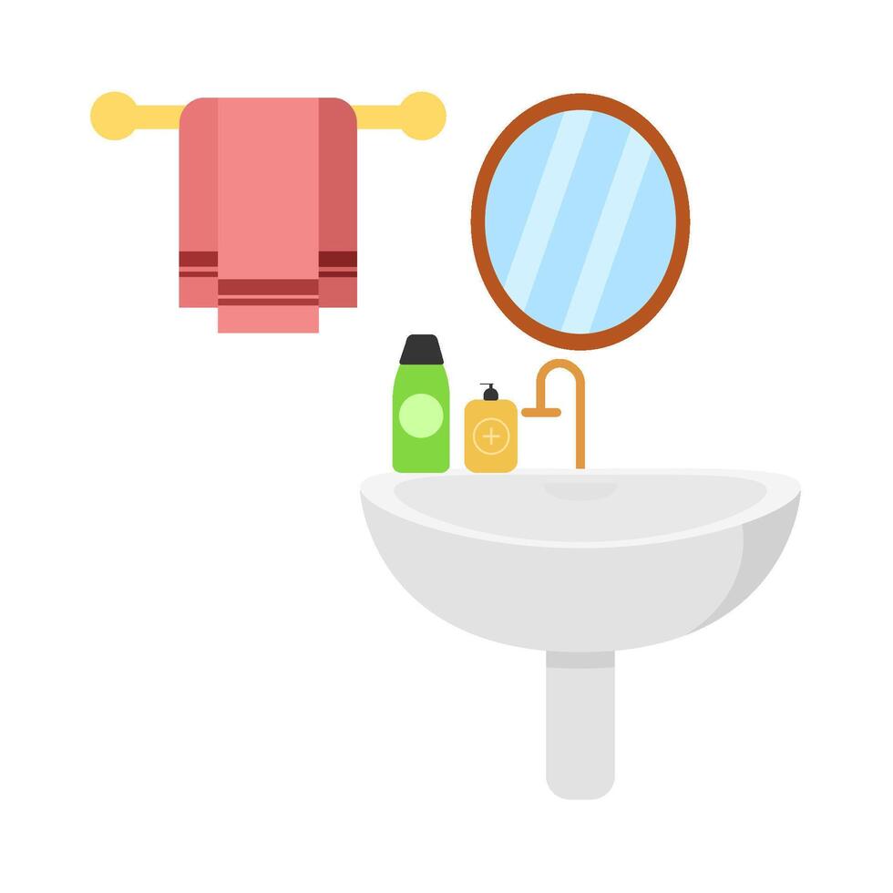 jabón en agua lavabo con toalla colgando ilustración vector