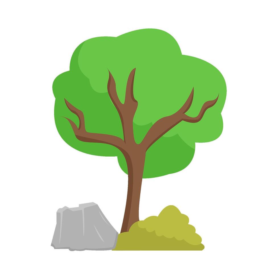 tree, grass with stone illustration vector