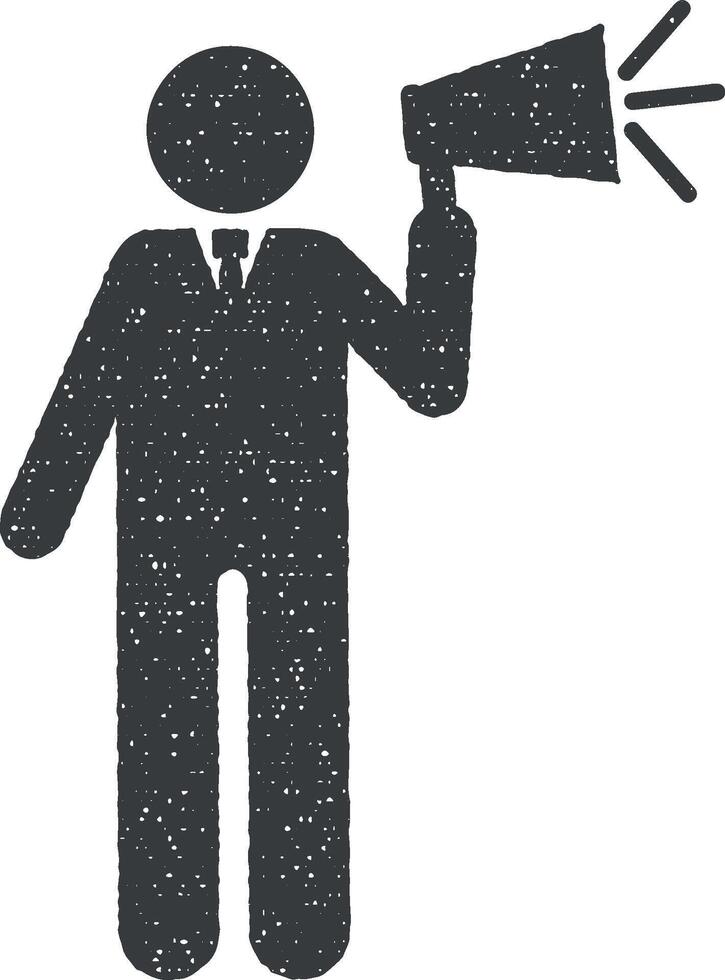 Businessman boss megaphone icon vector illustration in stamp style