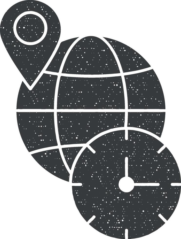 Location global time icon vector illustration in stamp style