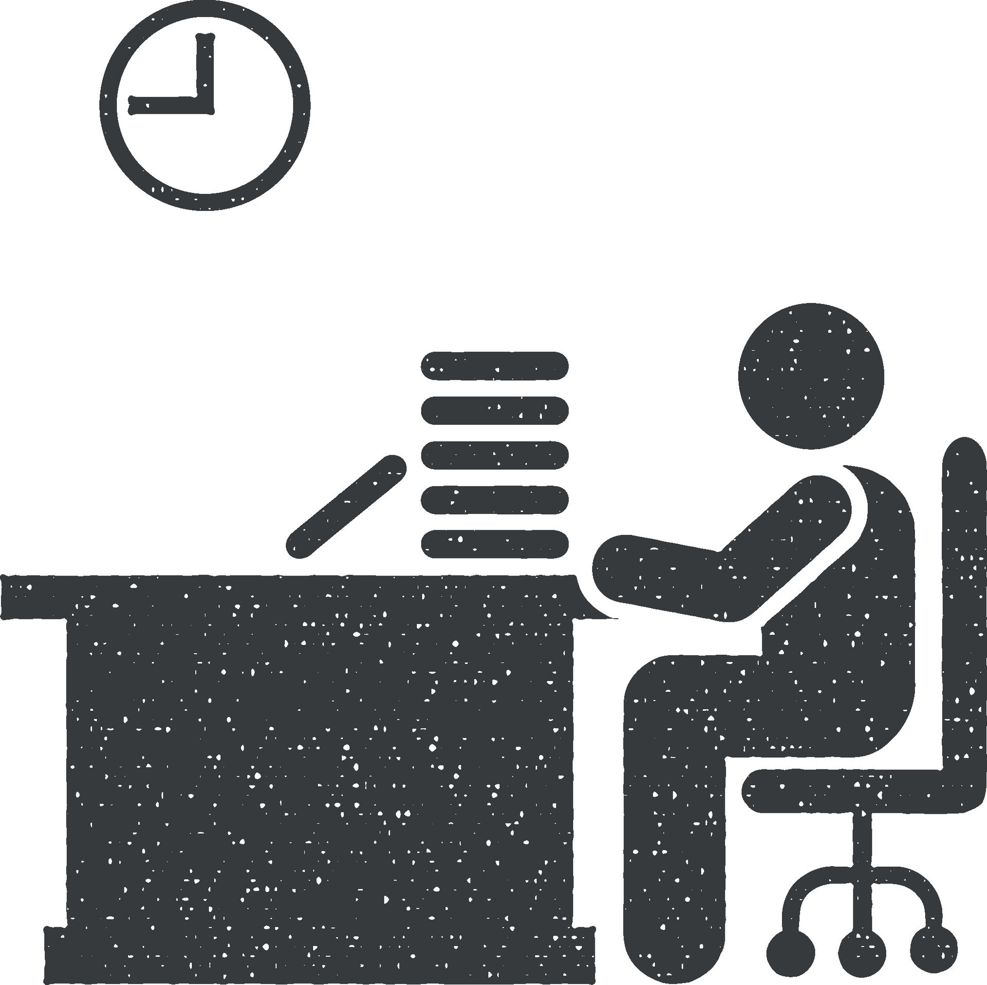 Invoice, office, time, job icon vector illustration in stamp style