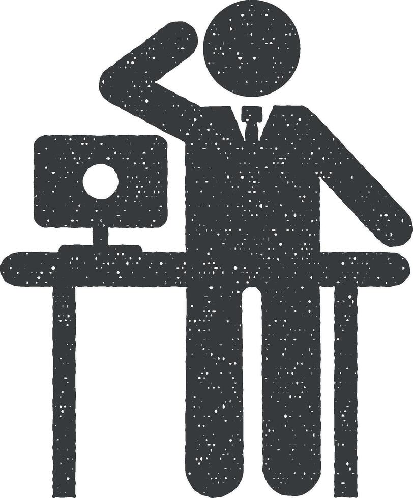 Businessman workplace work icon vector illustration in stamp style