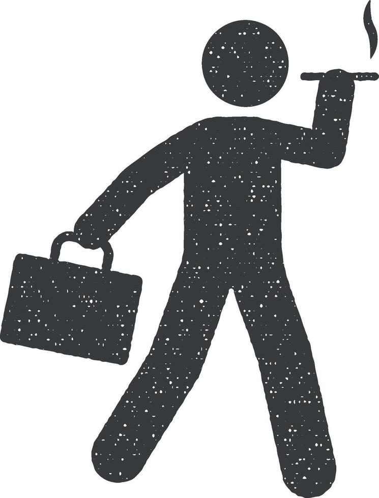 Businessman walk smoking icon vector illustration in stamp style
