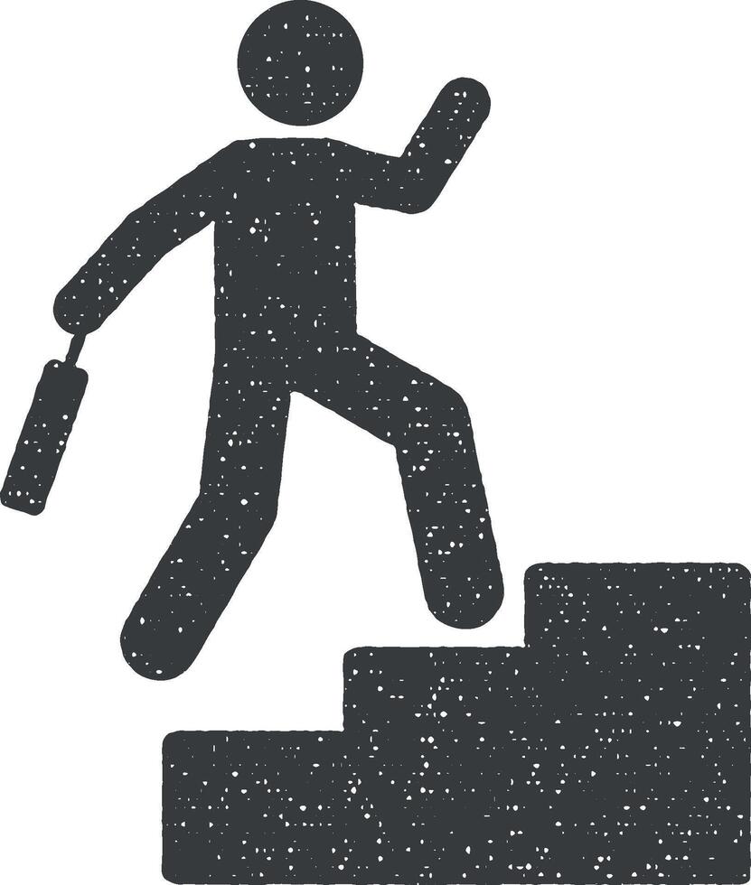 Businessman running stairs icon vector illustration in stamp style