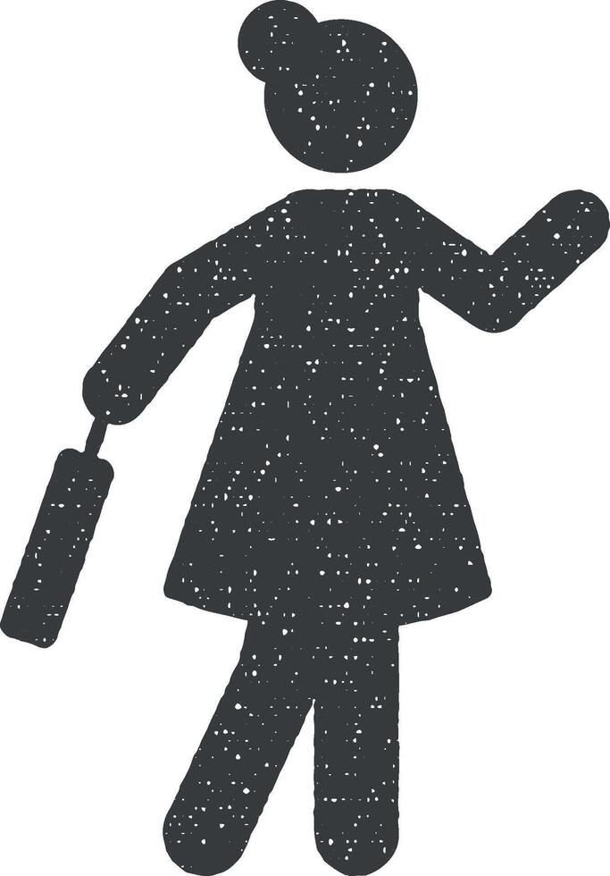 mujer de negocios Vamos oficina prisa icono vector ilustración en sello estilo