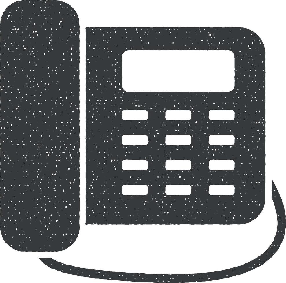 Home phone desk phone icon vector illustration in stamp style