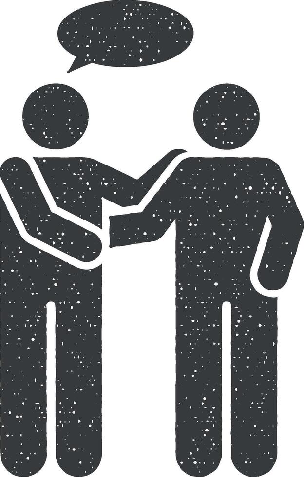 Man, talking, conversation, speak icon vector illustration in stamp style