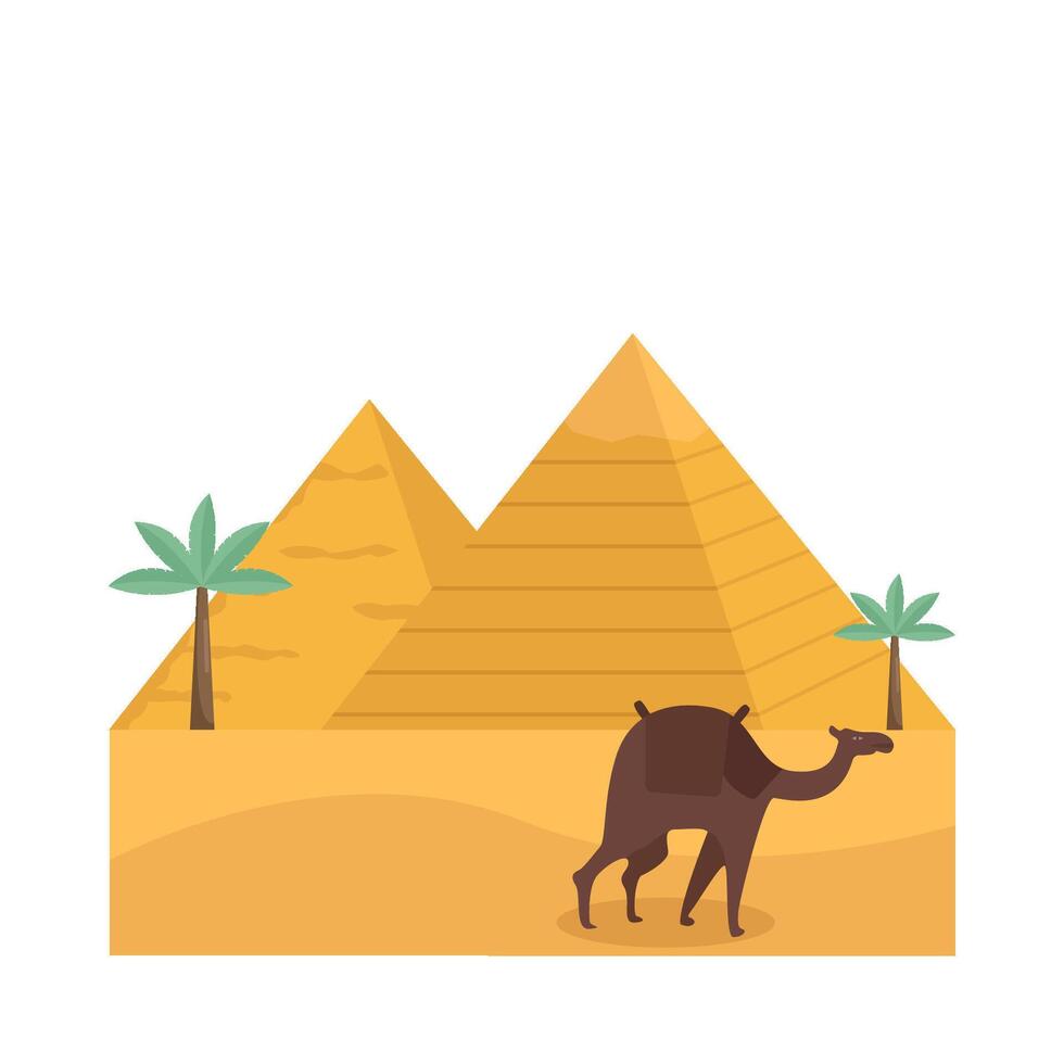 pyramid, palm tree with camel illustration vector