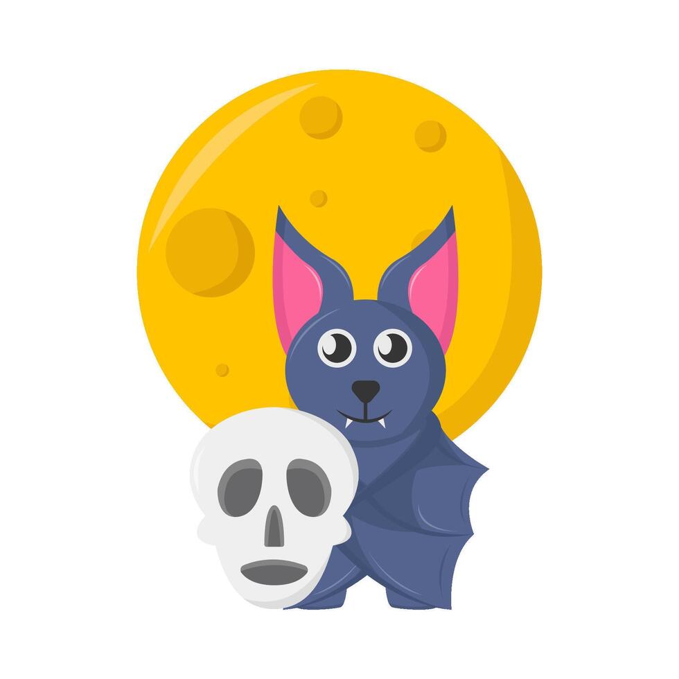 skull in   bat with full moon illustration vector