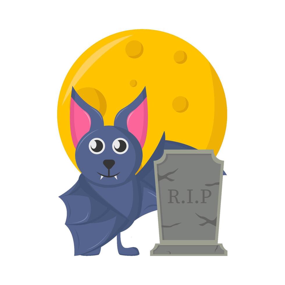 bat, tombstone with  full moon illustration vector