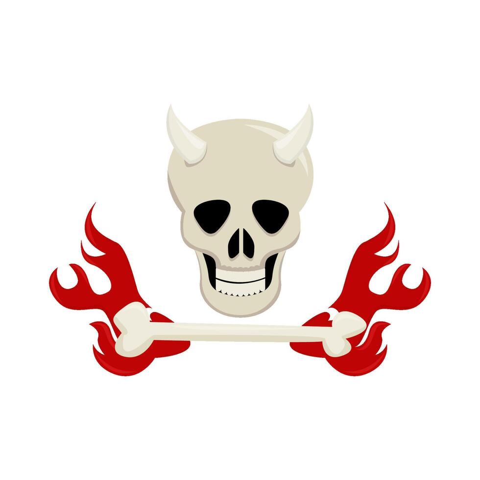 skull bone with fire illustration vector