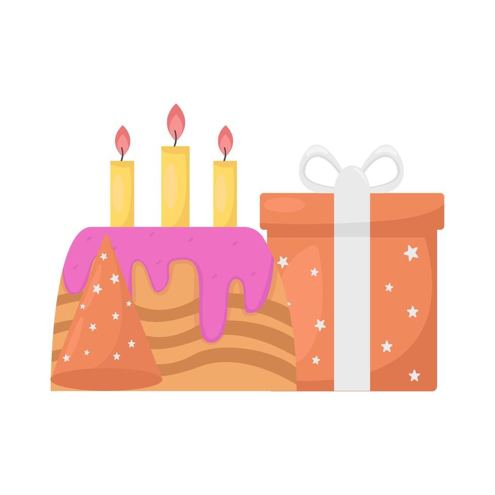 birthday cake, hat birthday  with gift box illustration vector