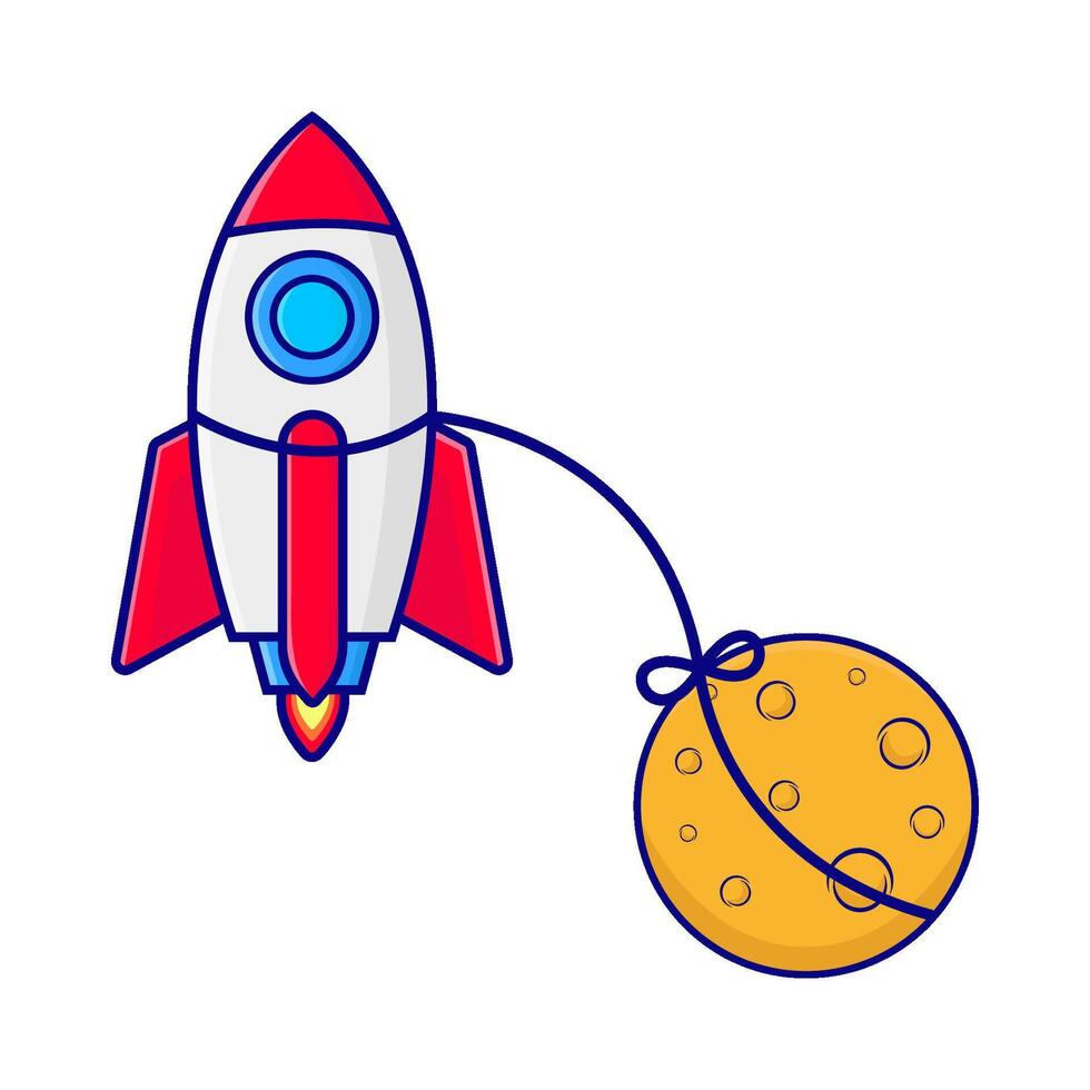rocket fly with moon illustration vector