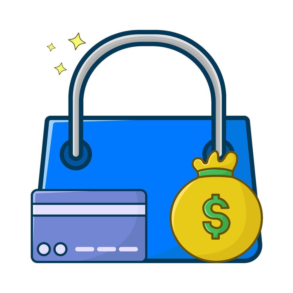 shopping bag, debit card with money bag illustration vector