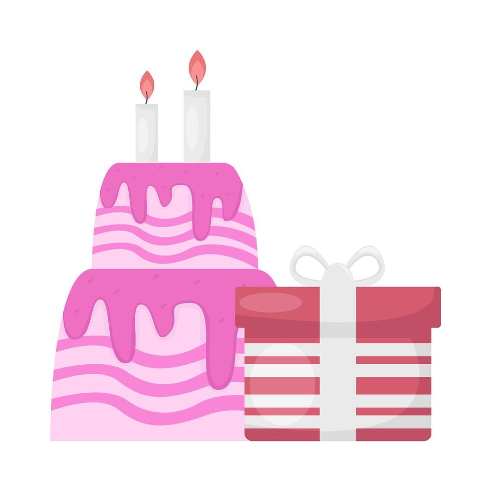 cumpleaños pastel con regalo caja ilustración vector