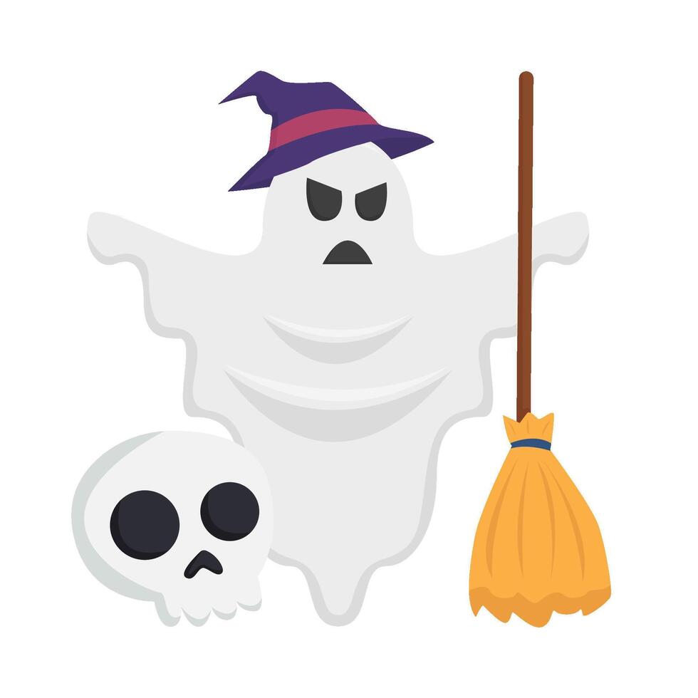 fantasma, Escoba con cráneo ilustración vector