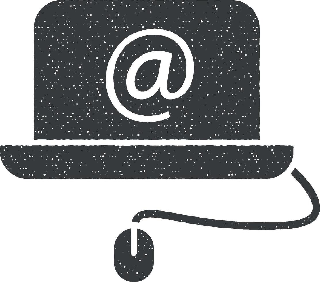 Laptop mouse mail icon vector illustration in stamp style