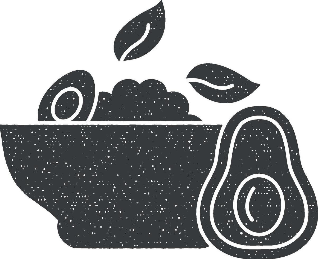 Salad avocado fruit icon vector illustration in stamp style