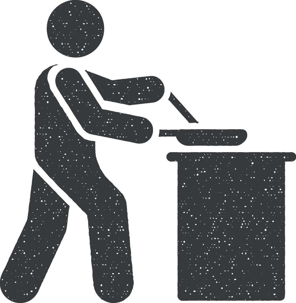 hombre, cocinando, cocina icono vector ilustración en sello estilo