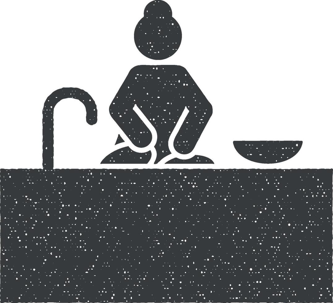 mujer, lavar, cocina icono vector ilustración en sello estilo