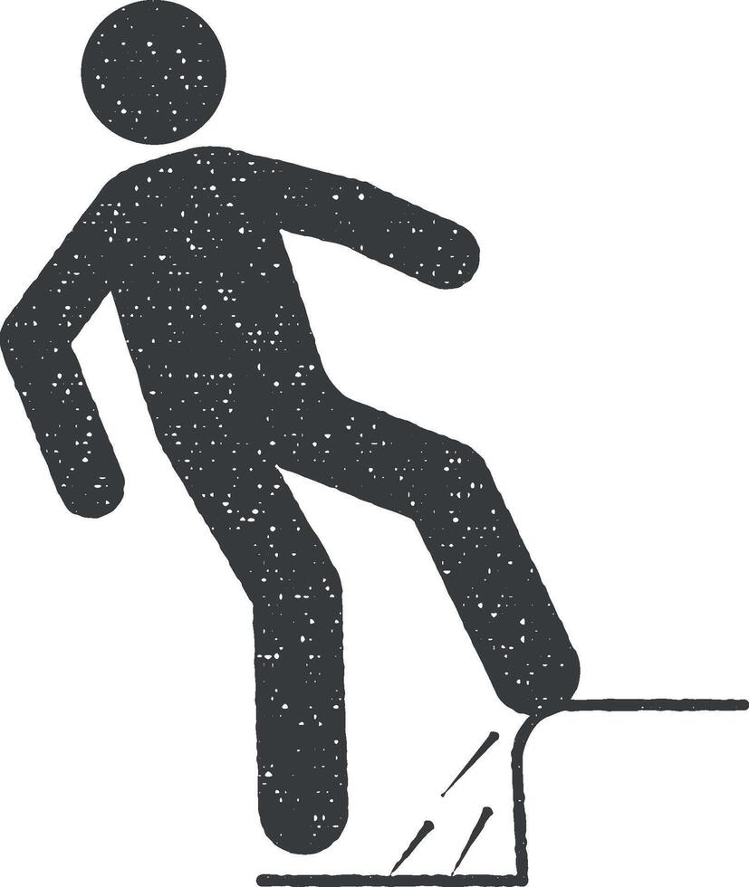 hombre, caer, escaleras, abajo icono vector ilustración en sello estilo