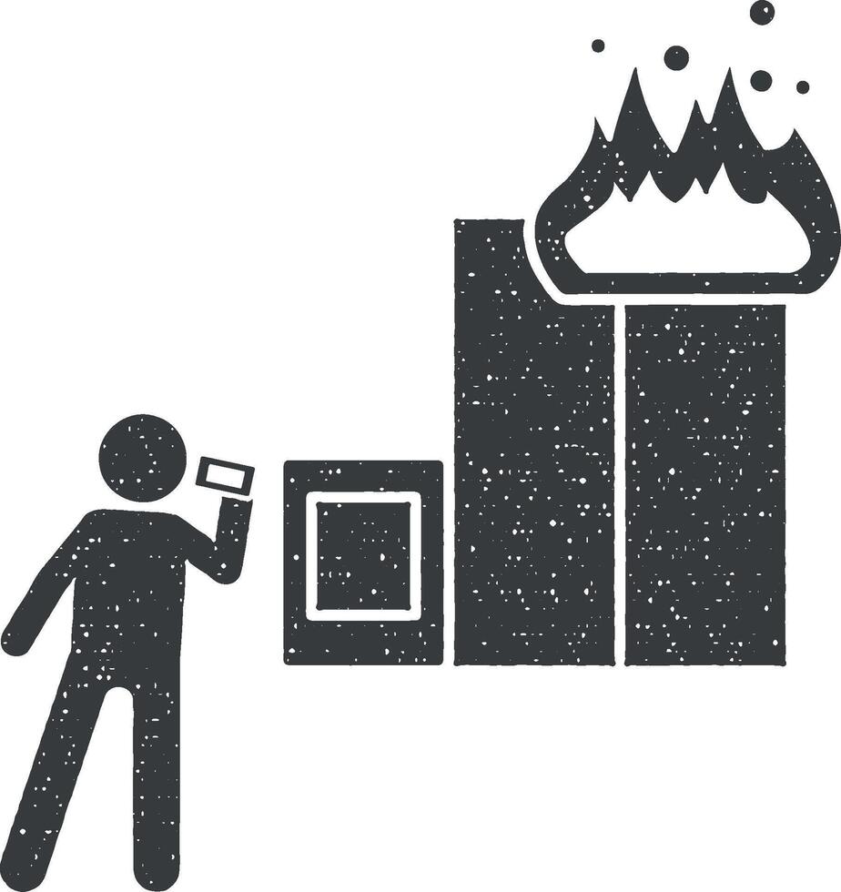 Man, fire, phone icon vector illustration in stamp style