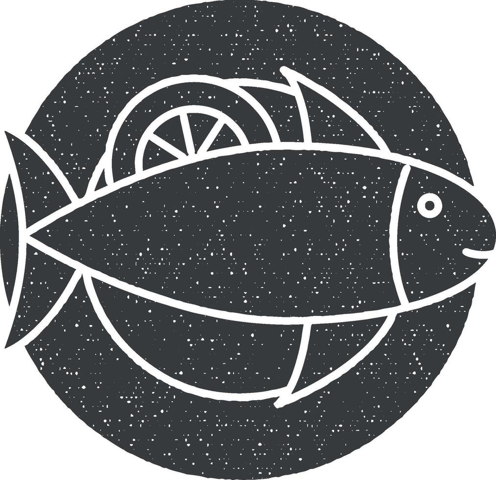 pescado limón comida icono vector ilustración en sello estilo
