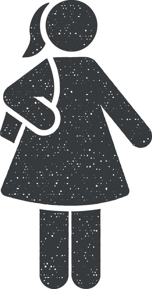 Girl, school, go, bag icon vector illustration in stamp style
