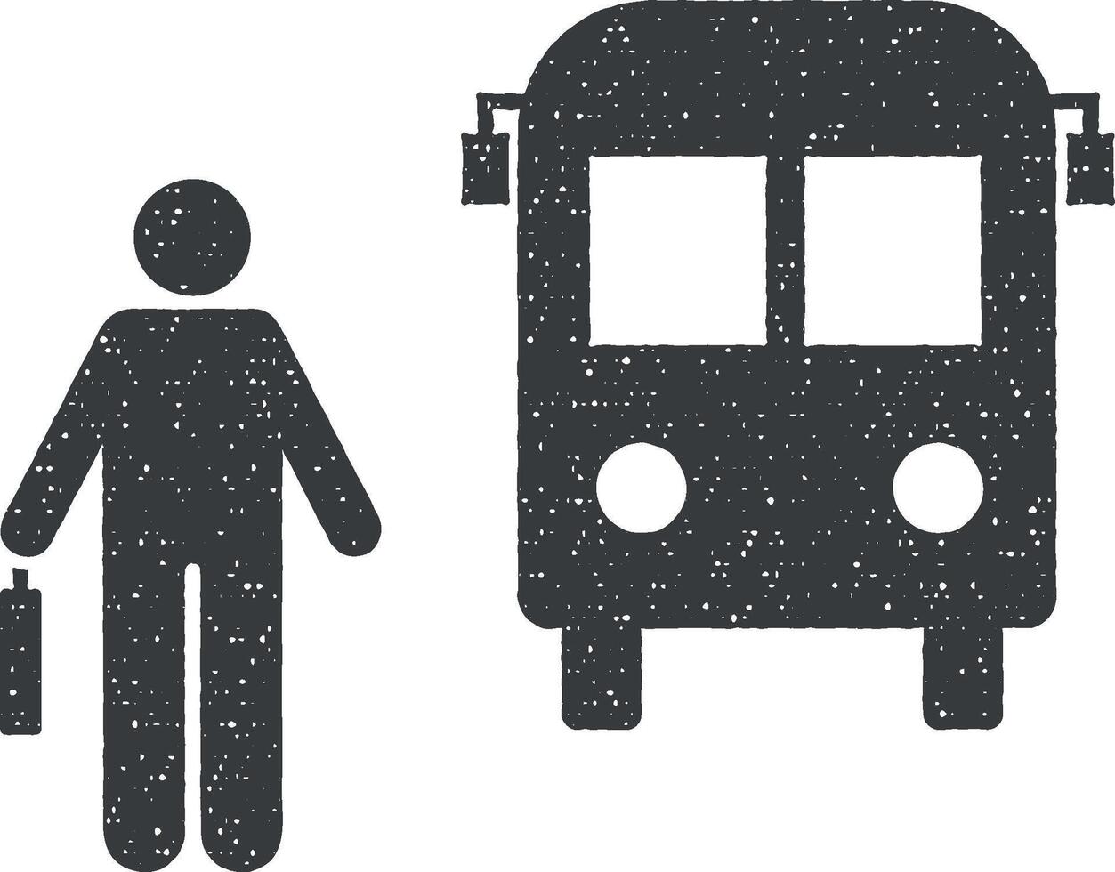 Man, bus, to wait, work, go icon vector illustration in stamp style