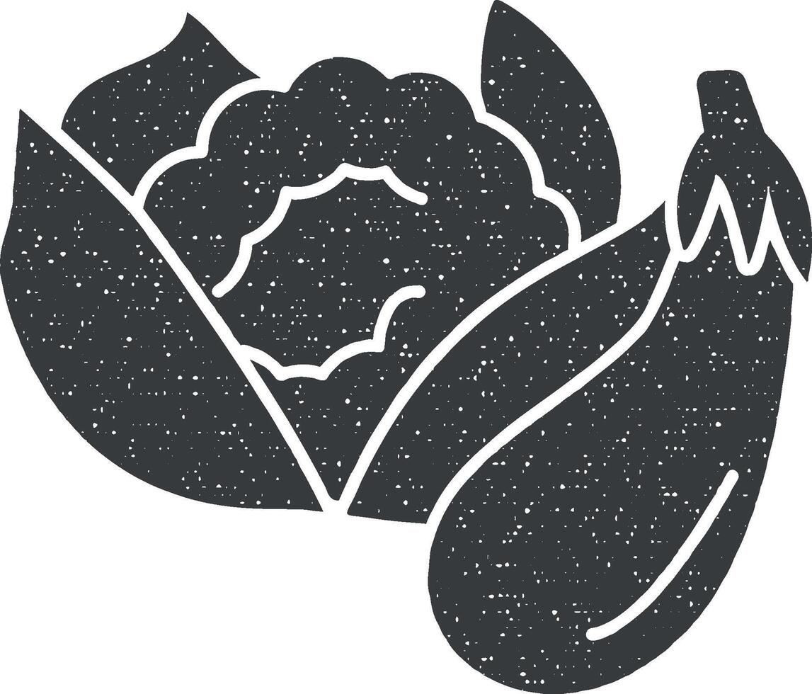 repollo vegetal icono vector ilustración en sello estilo