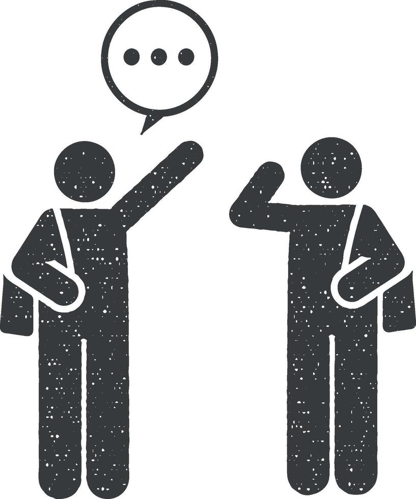 School, talking, student icon vector illustration in stamp style