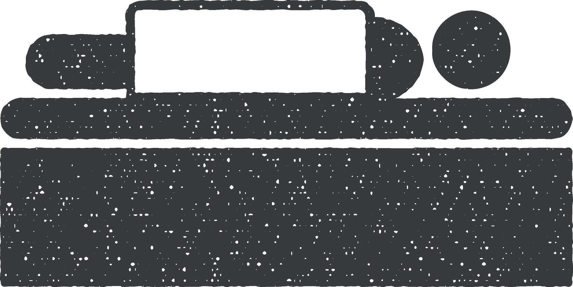Man dead funeral bed icon vector illustration in stamp style