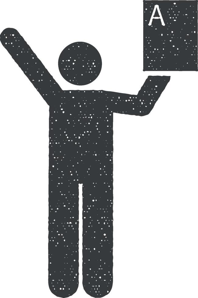 Student, happy, child icon vector illustration in stamp style